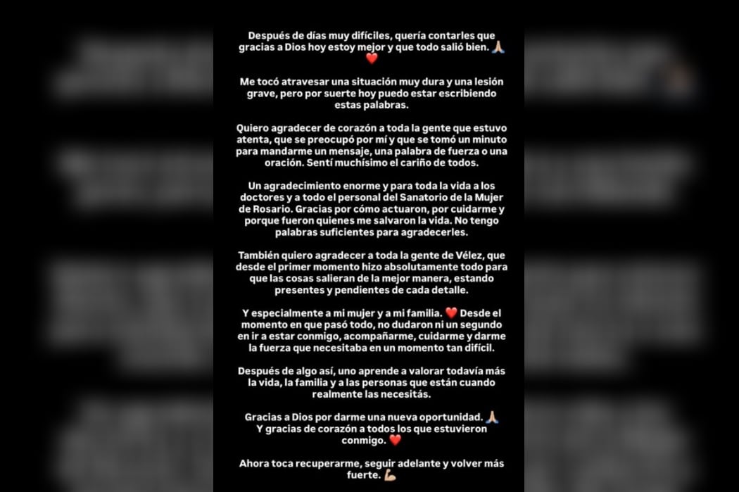 Previo al comunicado de Vélez, el mismo Mammana había subido una historia a Instagram, en la que habló sobre su situación actual