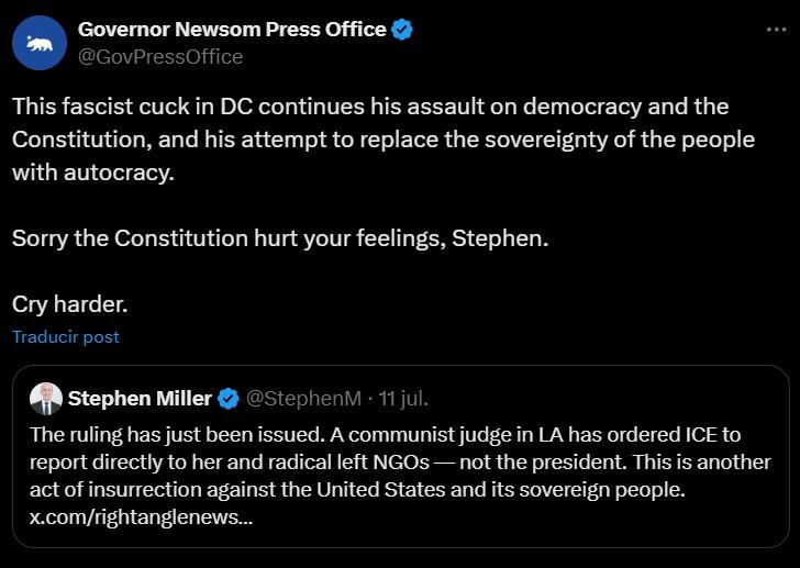 La oficina de prensa de Newsom llamó
