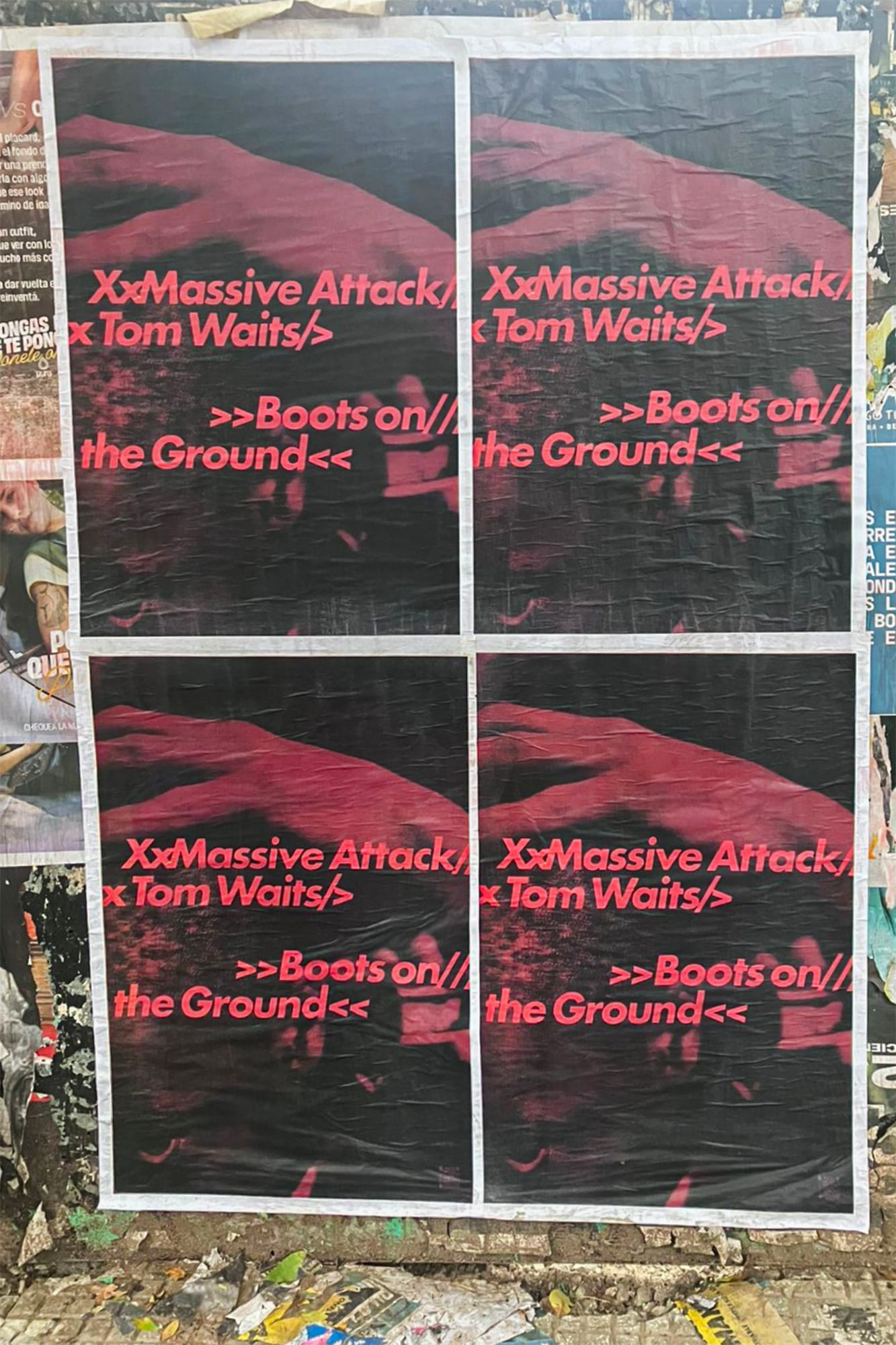 Esta semana aparecieron algunas calles de Palermo y Chacarita con al afiche de Massive Attack y Tom Waits