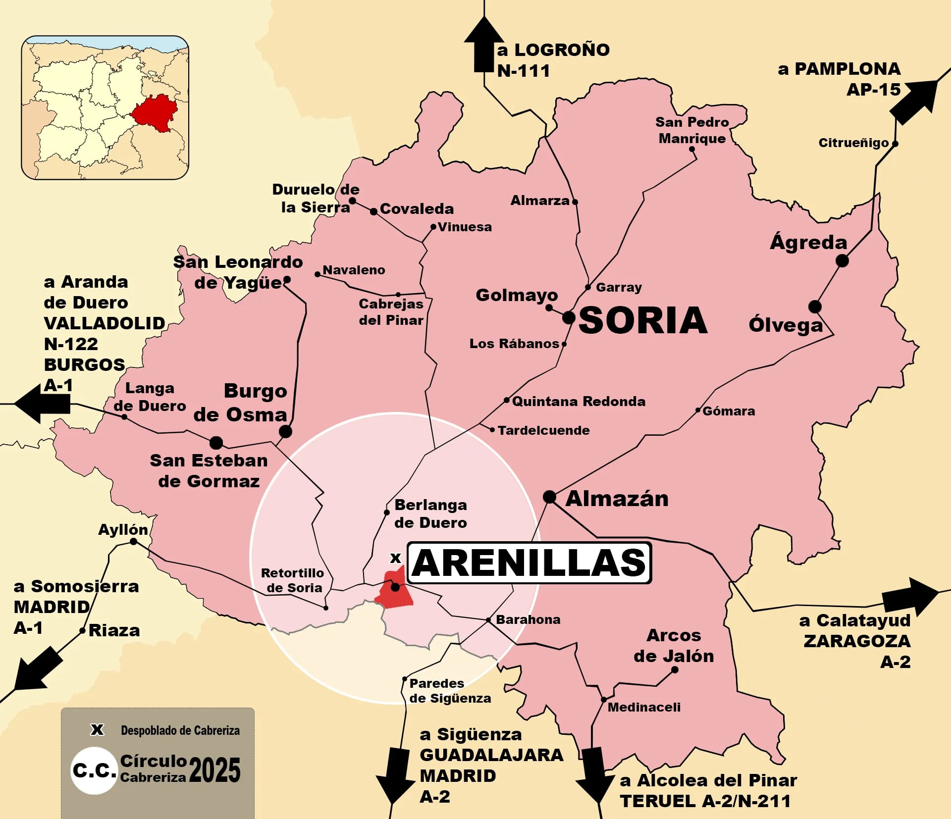 Mapa geográfico de la región de Soria