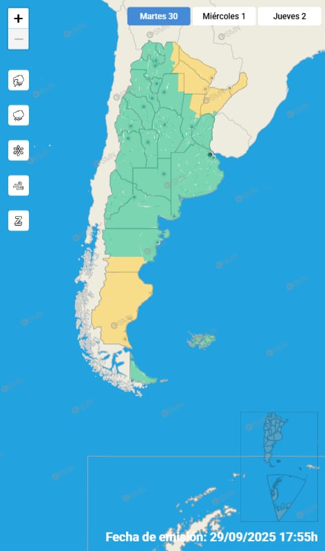 Mapa de alertas para este martes