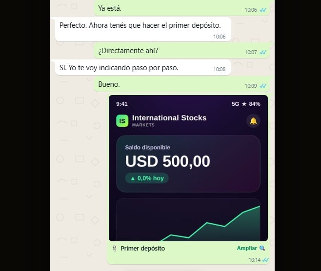 Capturas de pantallas de la estafa virtual que sufrió Mario