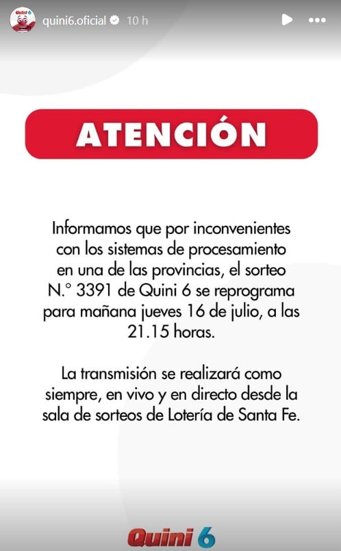 El comunicado del Quini 6