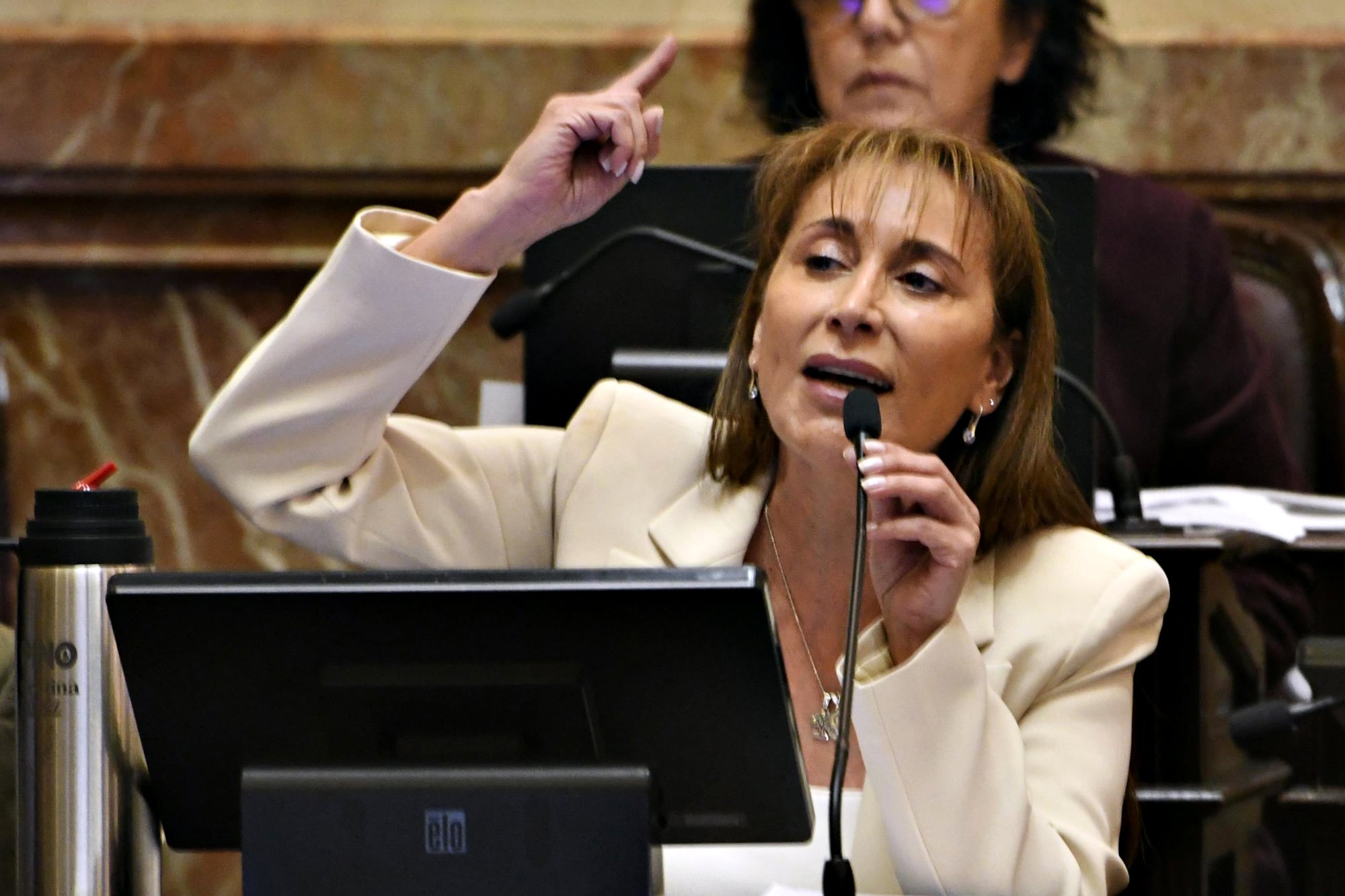 La senadora Cristina López. El jefe de Gabinete, Guillermo Francos, se retiró del recinto del Senado