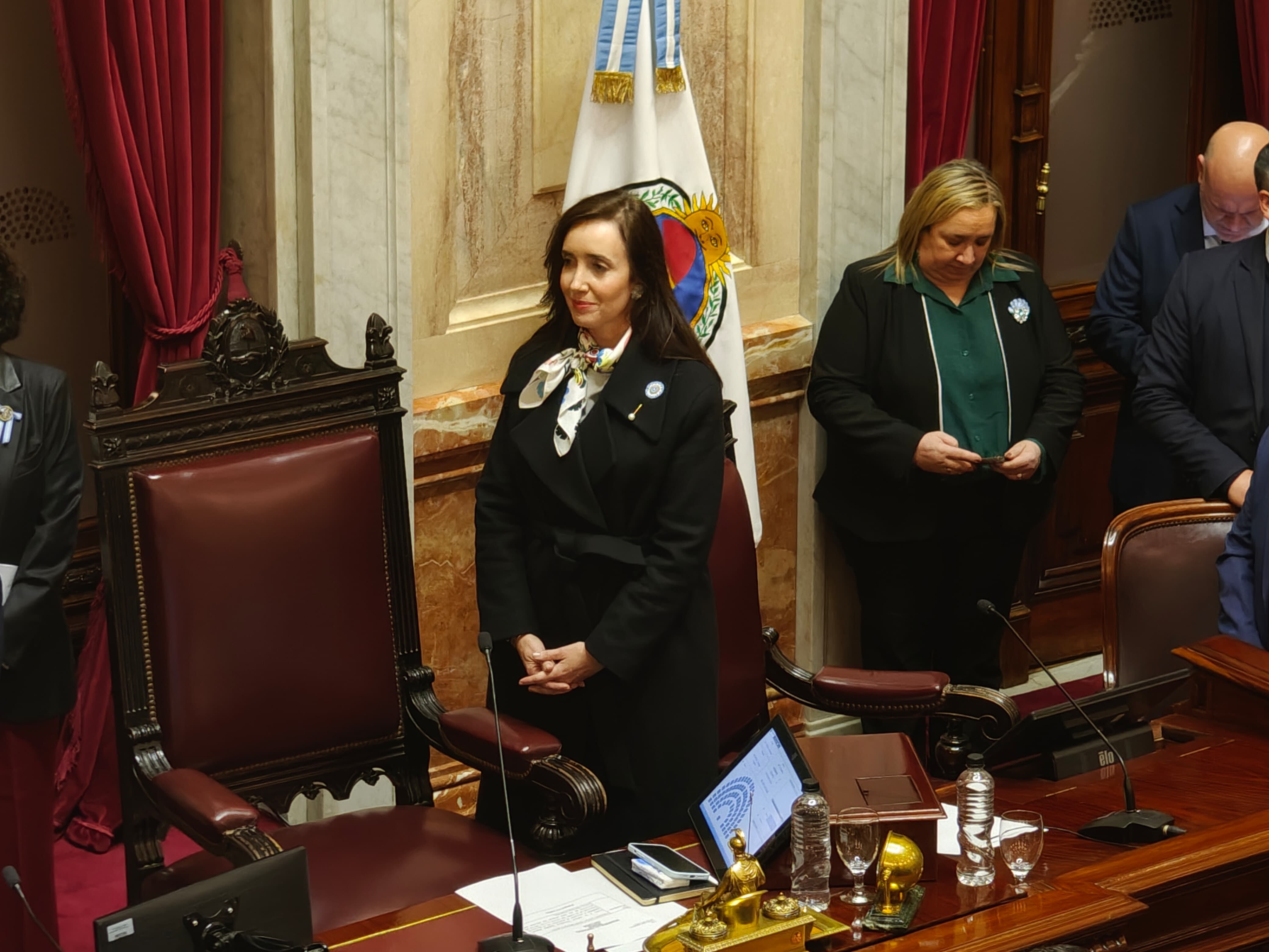 La vicepresidenta y titular del Senado, Victoria Villarruel, durante una sesión en el Congreso