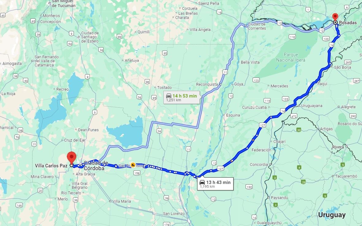 El recorrido del micro desde Villa Carlos Paz hasta Posadas dura alrededor de 14 horas