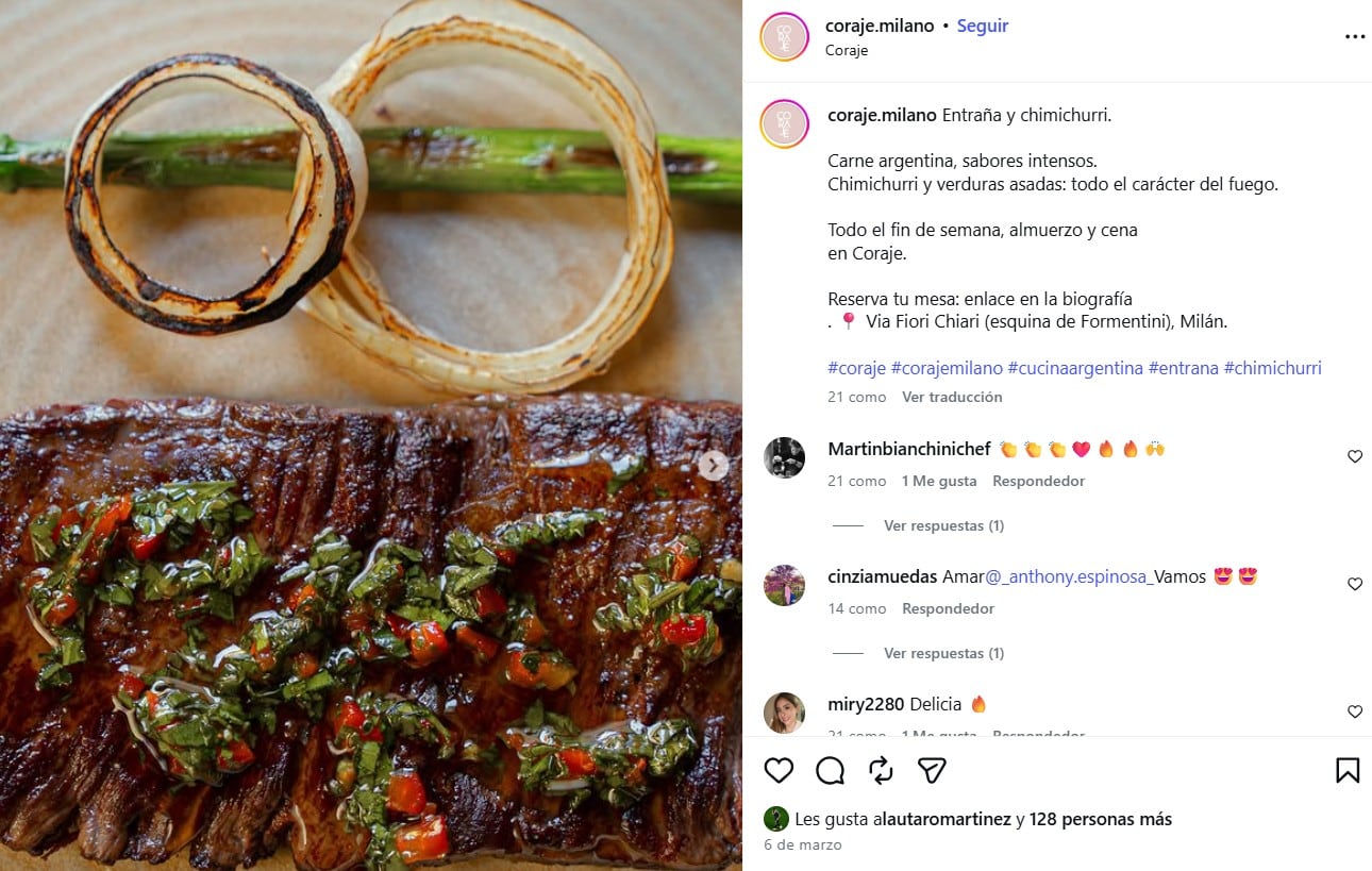El menú con sello argentino de Coraje, el restaurante de Lautaro Martínez