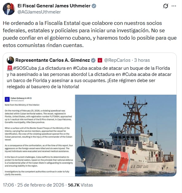 El fiscal general de Florida solicitó una investigación para esclarecer lo ocurrido en aguas cubanas