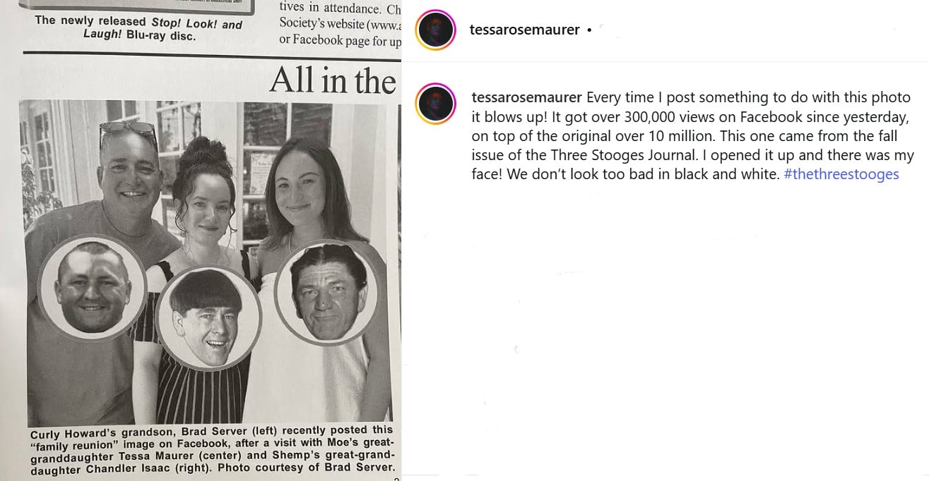 Fue el “cerebro” del trío más famoso de la TV, conquistó al público con su mal genio y salvó a sus amigos de la ruina 11 Los descendientes de Los Tres Chiflados (Foto: Instagram/@terrarosemaurer)