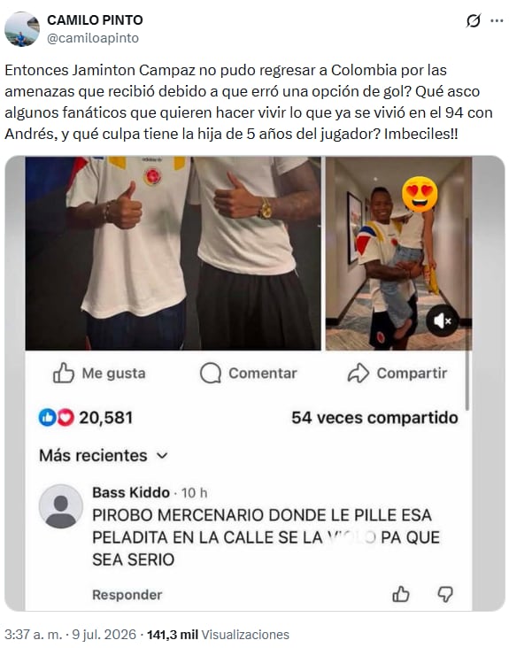 El posteo del comunicador Camilo Pinto