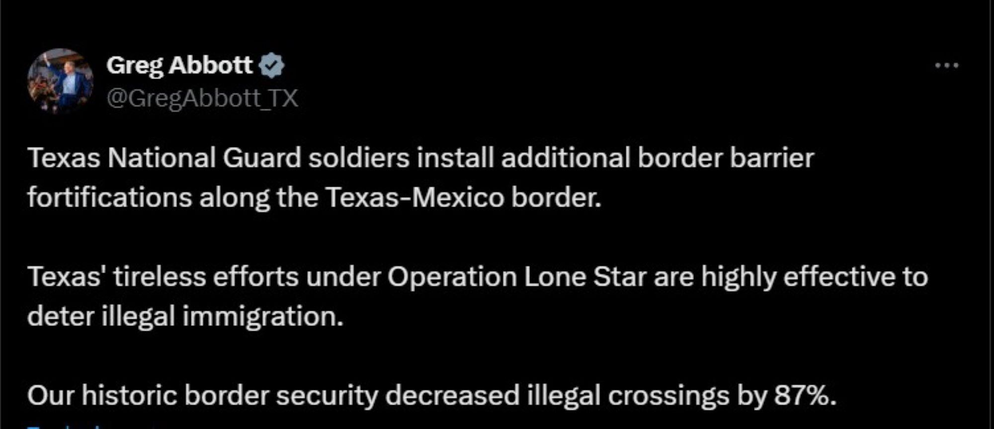 El anuncio de Greg Abbott en sus redes sociales