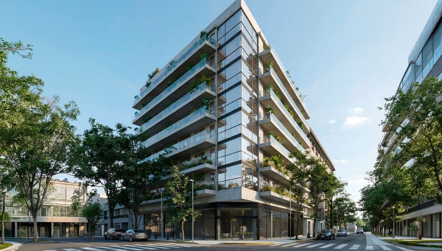 El edificio NODO está ubicado en la esquina de Dorrego y Av. Córdoba, y tiene monoambientes desde US$133.705 hasta tres ambientes por US$309.844