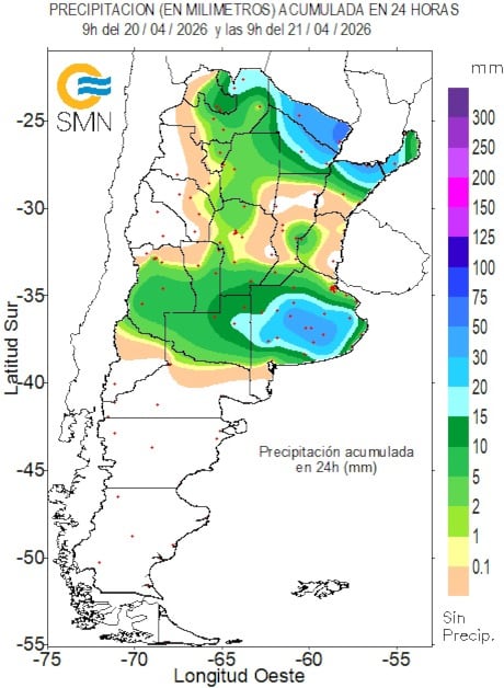 Lluvias de las últimas 24 horas hasta las 9 AM de hoy