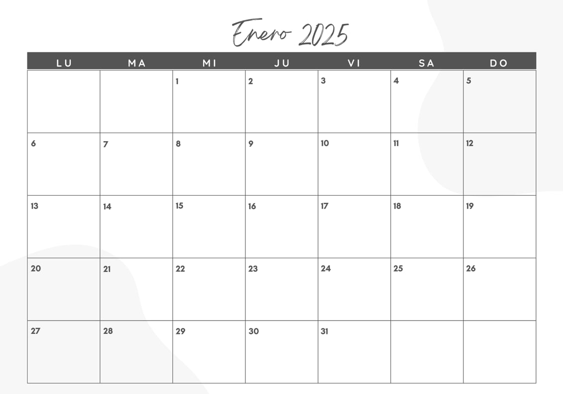 El calendario de enero 2025 para imprimir