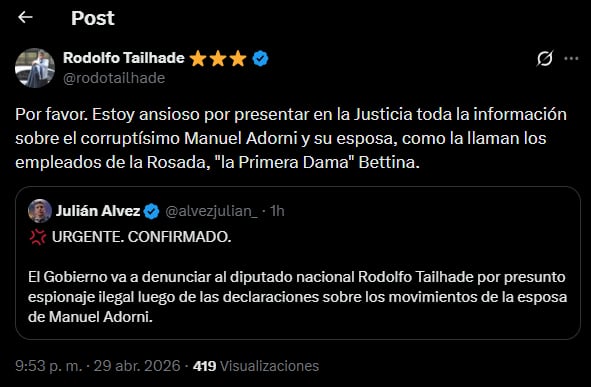 El posteo de Rodolfo Tailhade en X