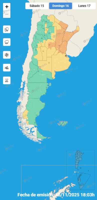 Las alertas emitidas por el SMN para este domingo