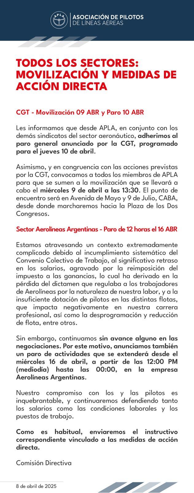 Comunicado de APLA