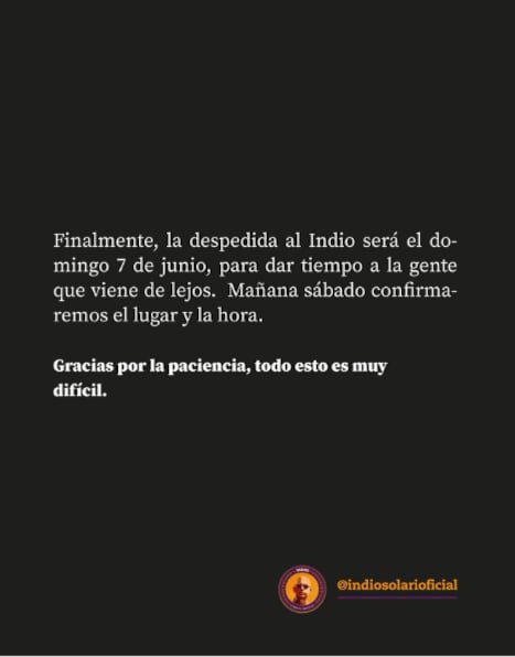 La confirmación en redes de la familia del Indio Solari sobre la despedida del cantante