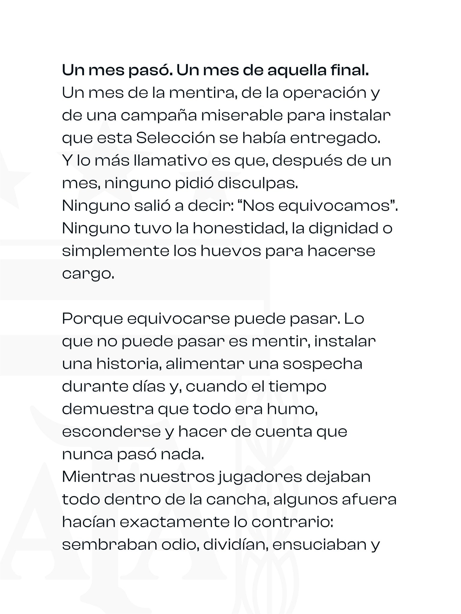 A un mes de la final del Mundial: la carta de Tapia en defensa de los jugadores.
