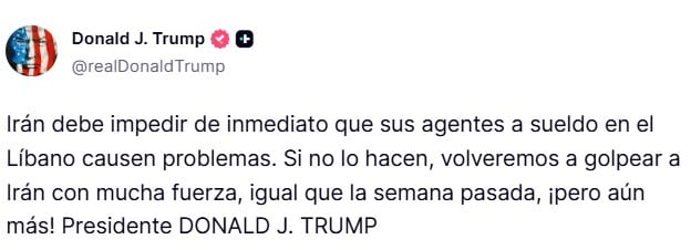 El posteo de Trump en Truth Social