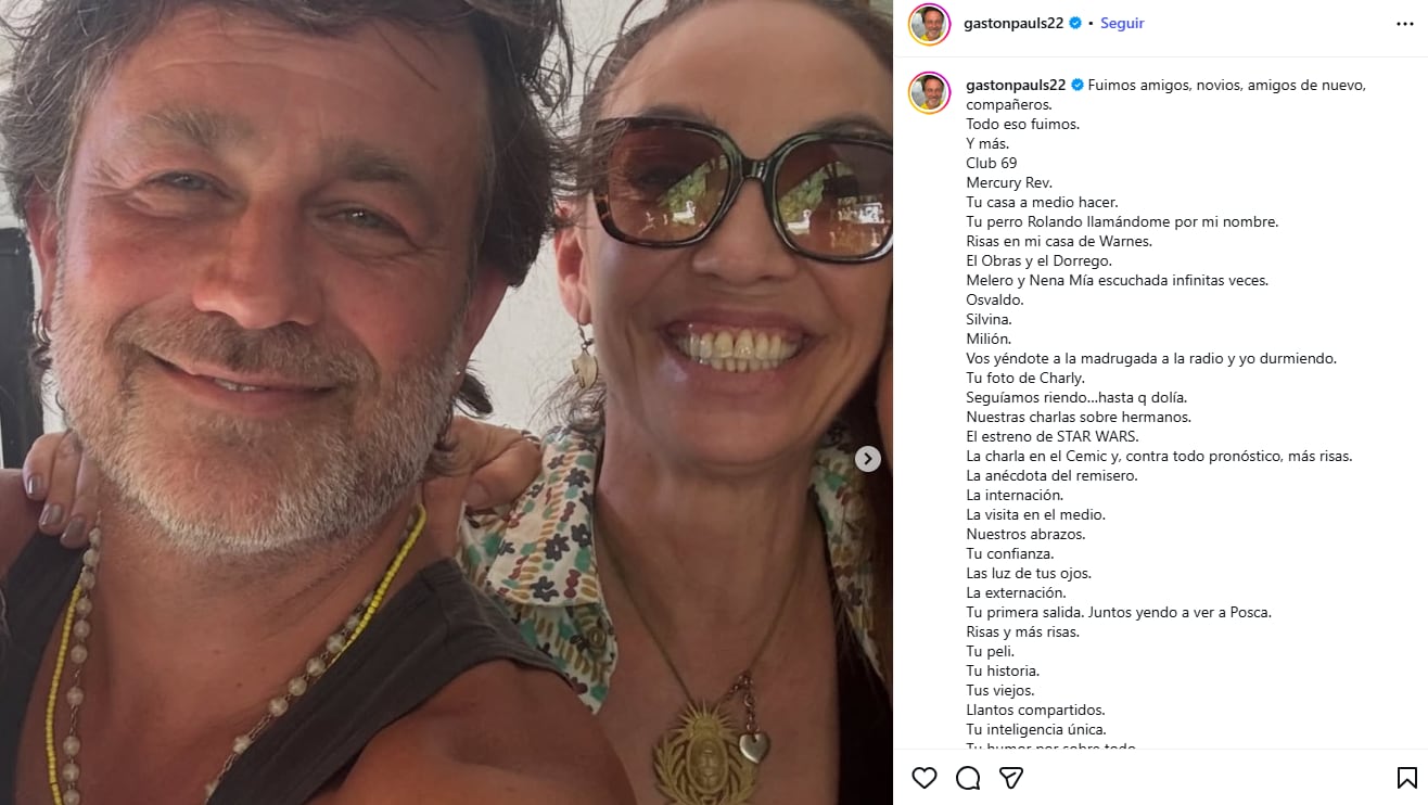 El posteo de Gastón Pauls para Ernestina Pais (Foto: Instagram/@gastonpauls22)