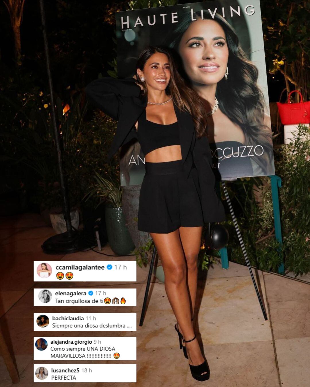 Antonela Roccuzzo se lució con un look de tres piezas total black y sus seguidores no dudaron en elogiarla (Foto: Instagram @antonelaroccuzzo)