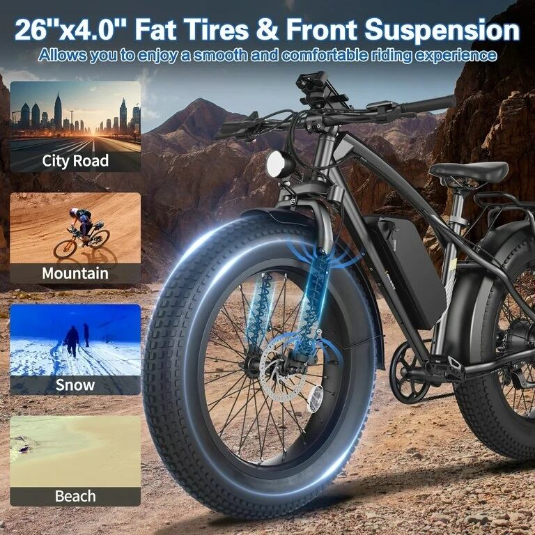 Skeri aseguró que, gracias a sus llantas anchas y a la suspensión delantera, su bicicleta eléctrica se adapta a una variedad de terrenos (Walmart/Skeri)