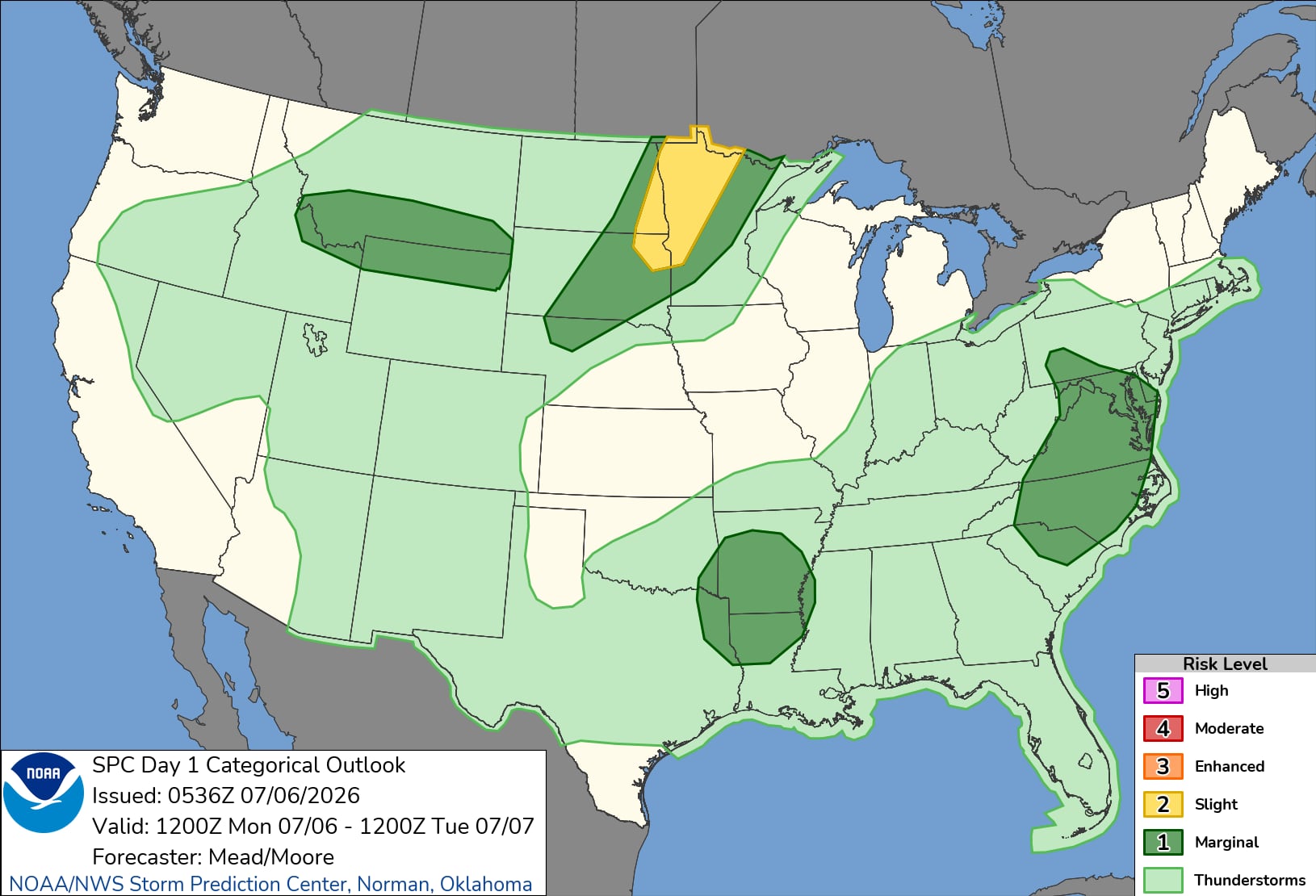 El Servicio Meteorológico Nacional (NWS) prevé precipitaciones generales de entre 2 y 3 pulgadas (5,08 y 7,62 cm), con estimaciones de hasta 6 pulgadas (15,24 cm) en áreas donde las tormentas se registren de forma consecutiva sobre una misma zona