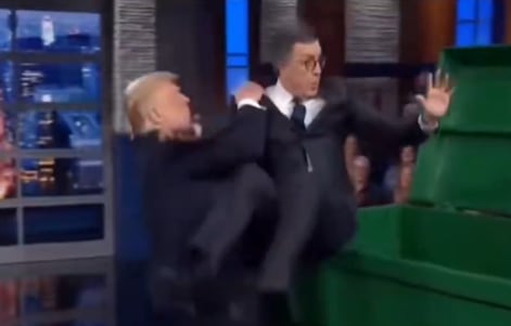 Trump publicó un video hecho con inteligencia artificial en el que “tira a la basura” a Stephen Colbert