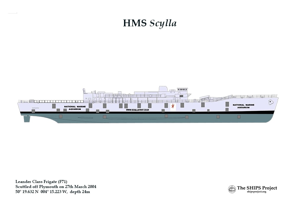 Dibujo de la fragata HMS Scylla de la Marina Real Británica