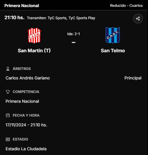 La previa de San Martín de Tucumán vs. San Telmo, por el Reducido de la Primera Nacional