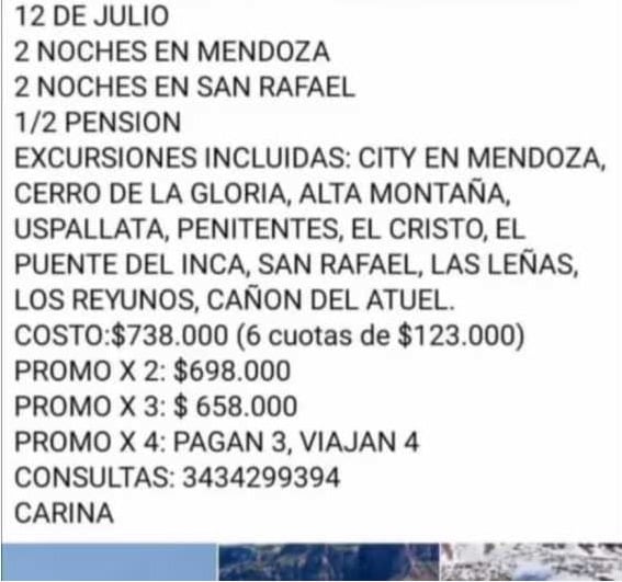 El itinerario que ofrecía Carina Spahn, acusada de estafa.