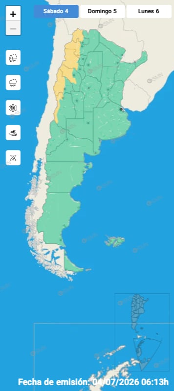El mapa de alertas del SMN para este sábado