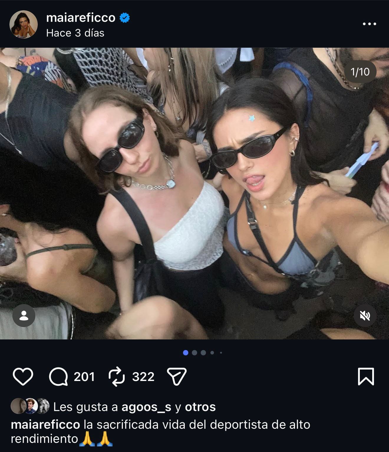 La publicación de Maia Reficco con una descripción similar a la de Franco Colapinto