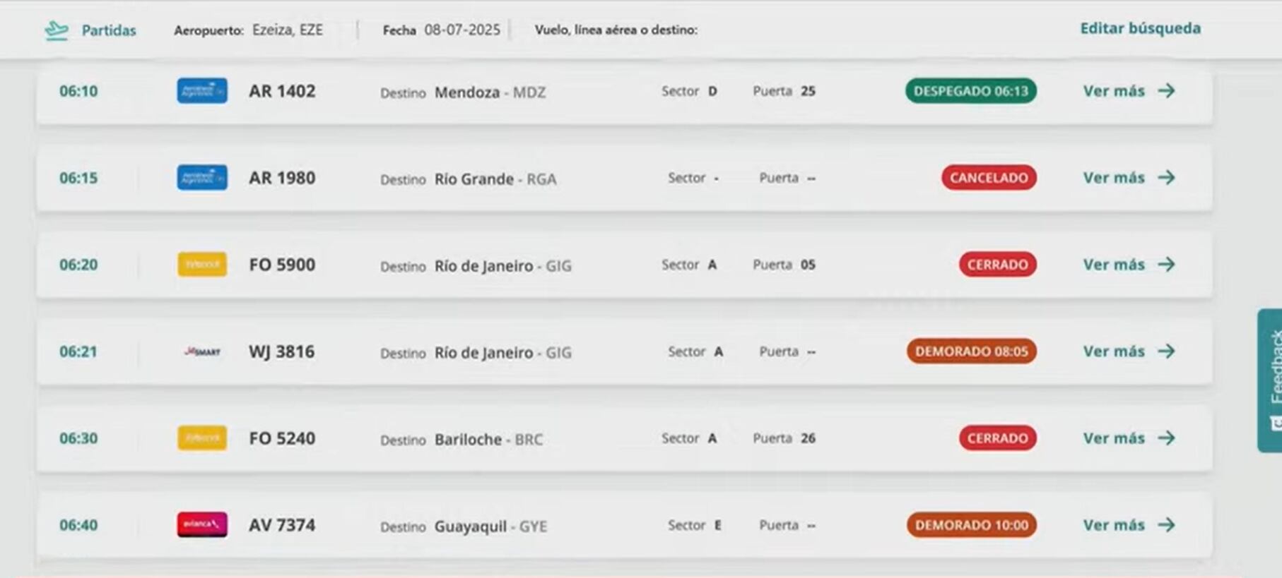 Vuelos cancelados, desviados y demorados en Ezeiza