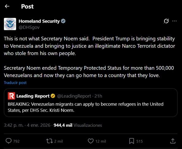 El DHS desmiente a Kristi Noem