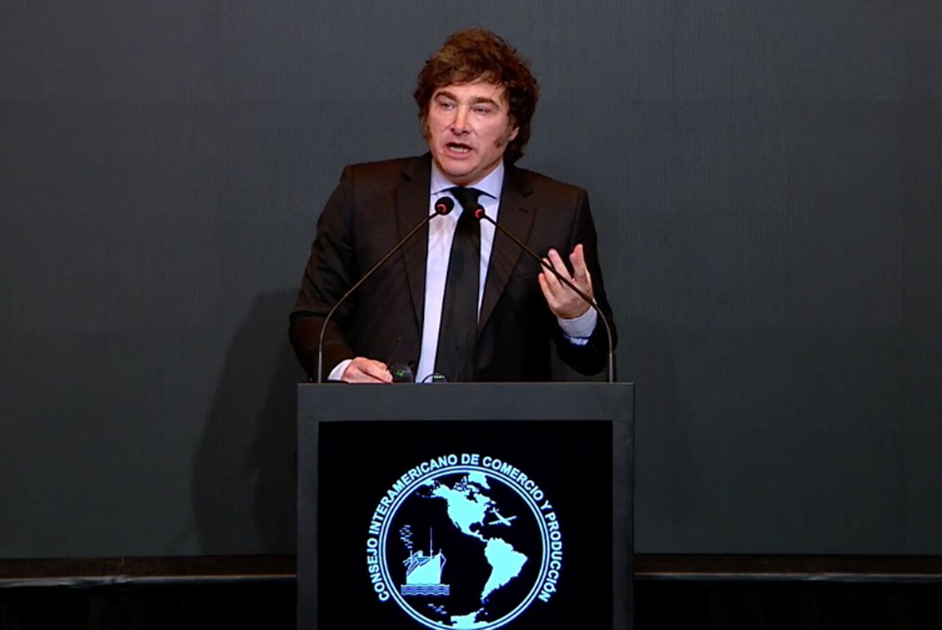 Milei durante su discurso en el Cicyp en el hotel Alvear