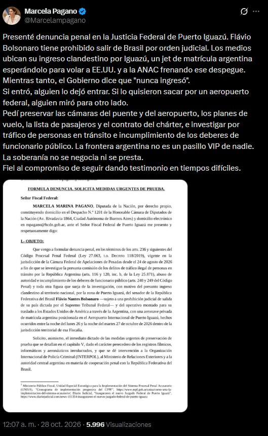 El posteo de Pagano alusivo al despegue del avión