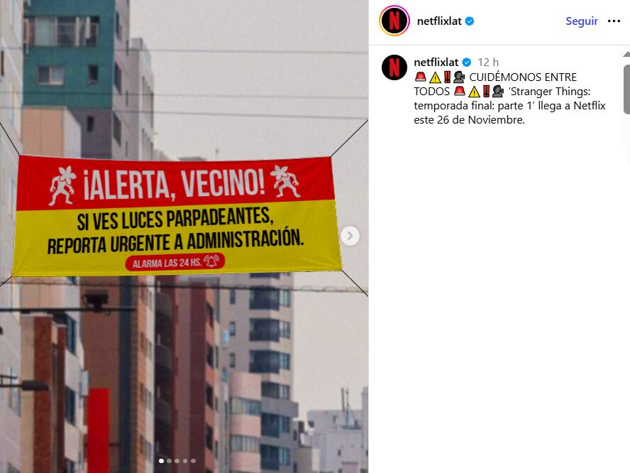 Netflix alerto sobre la presencia de demogorgones (Foto: Captura Instagram/@netflixlat)