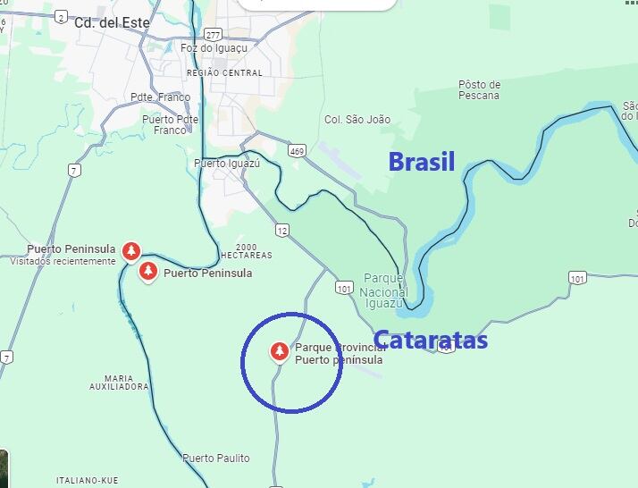 El área donde fue atropellado el animal el pasado 2 de octubre. Es el último tramo antes de que termine la Ruta Nacional 12, camino obligado para cualquier turista que llega a Iguazú o va a las Cataratas en automóvil.