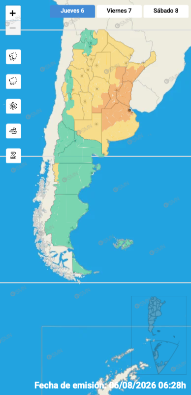 El mapa de alertas del SMN para la jornada