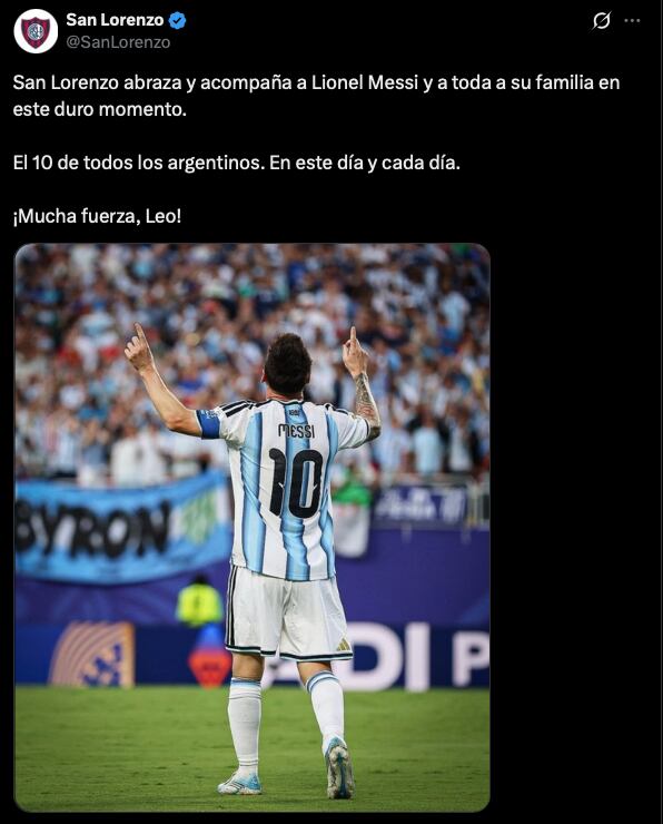 El comunicado de San Lorenzo en redes sociales tras conocerse la noticia