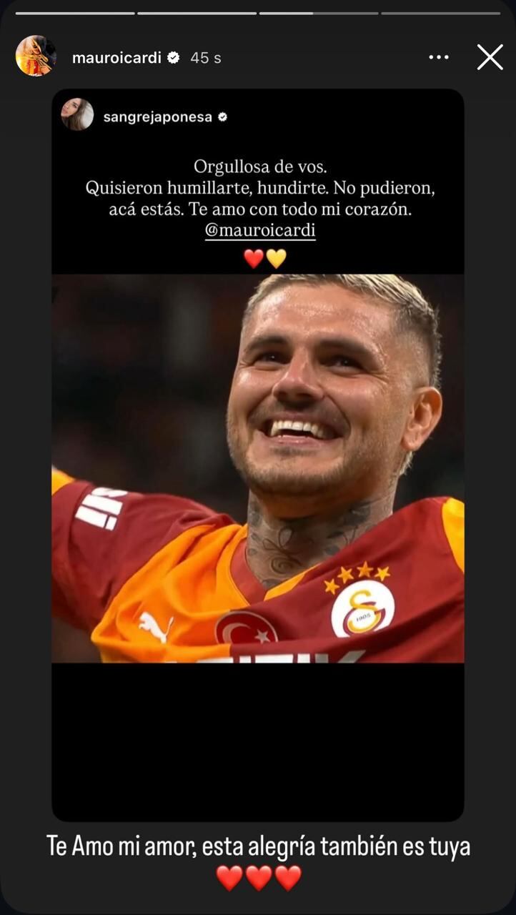 La China Suárez celebró la vuelta de Mauro Icardi a la cancha (Foto: Instagram @sangrejaponesa)