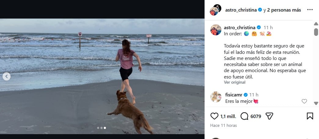 La astronauta estadounidense le dedicó un posteo especial a su perra Sadie