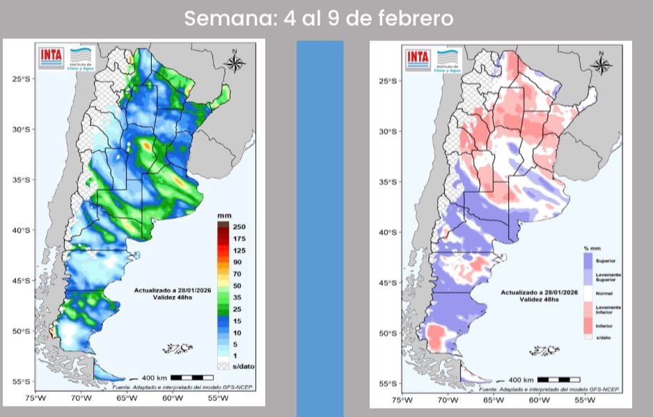 Pronostico de precipitaciones entre el 4 al 9 de febrero