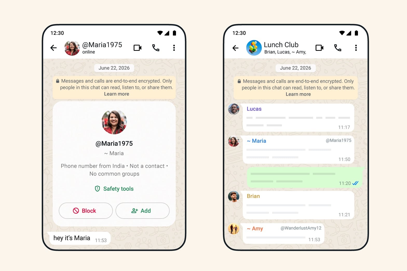 Al usar un nombre de usuario en WhatsApp queda oculto el número de teléfono en todas las conversaciones, individuales o grupales