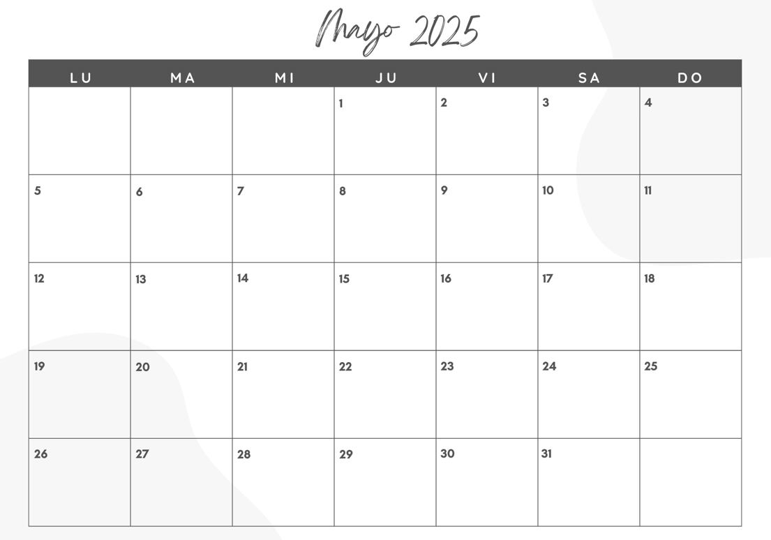El calendario de mayo 2025 para imprimir