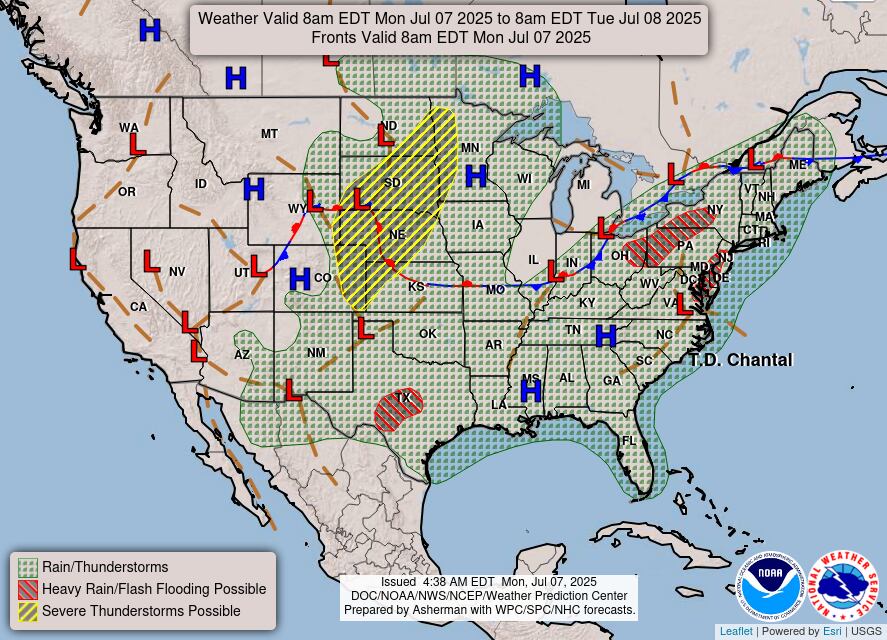 Texas bajo amenaza eléctrica: San Antonio, Austin y corredor Houston-Del Río enfrentarán tormentas dispersas con posible acumulación de 50-75 mm de lluvia en zonas aisladas