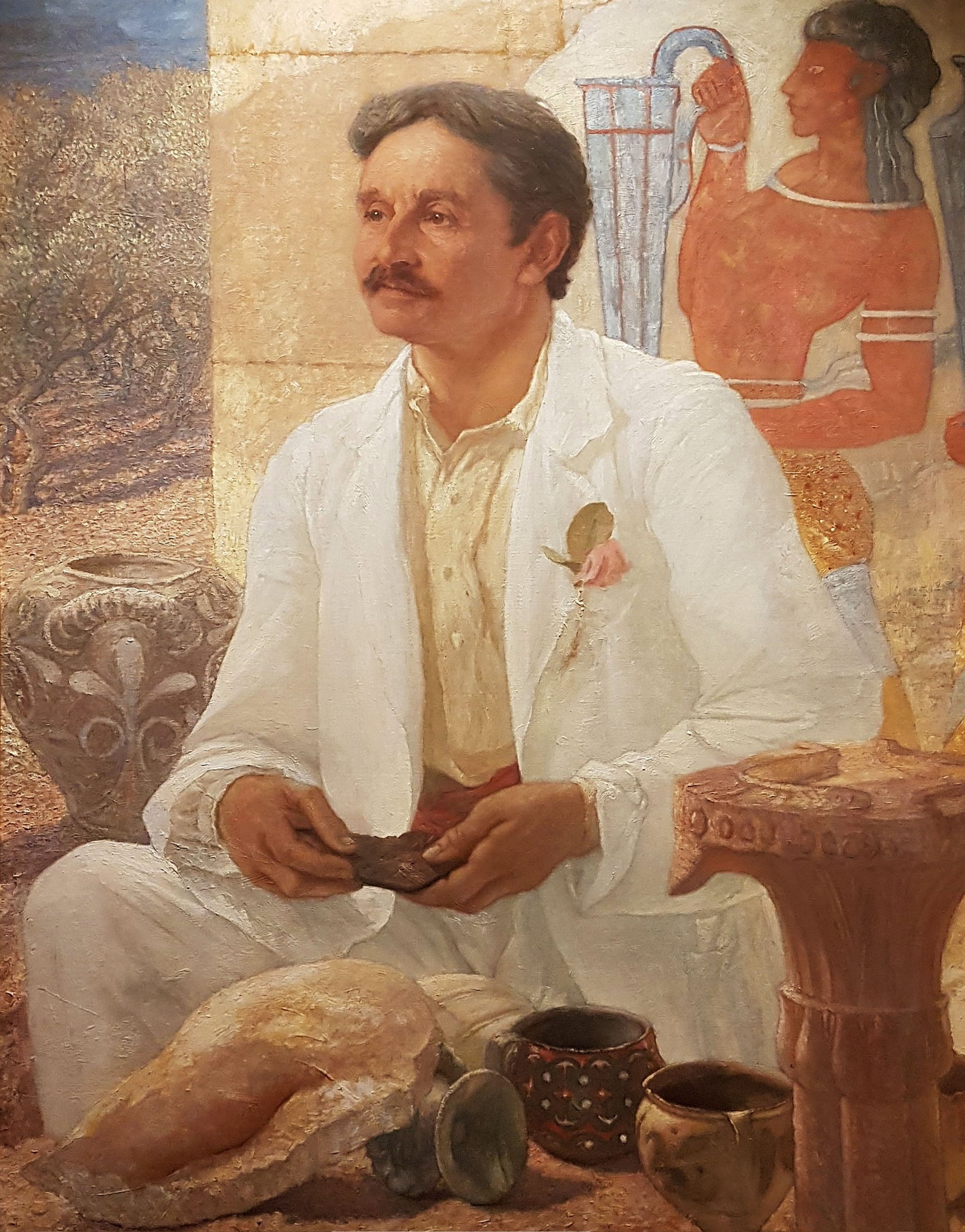 Sir Arthur Evans entre las ruinas del Palacio de Cnosos, óleo de William Blake Richmond de 1907