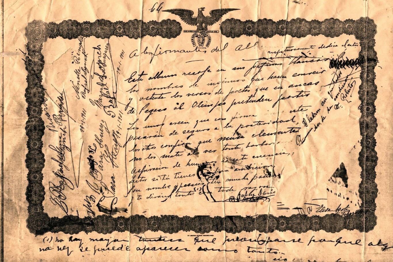 Poema de puño y letra del gran vate nicaragüense Rubén Darío